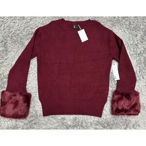 Love Token Faux Fur Cuff Knit Sweater In Wine Size M $180